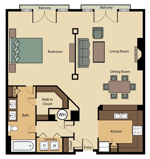 Floor plan for studio, 1 bath, 963 sqft